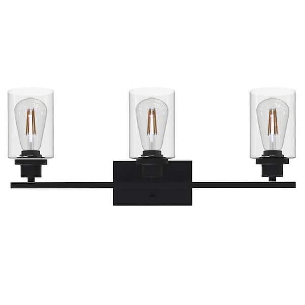 20 in. Matte Black 3-Light Vanity Light with Clear Glass Shades