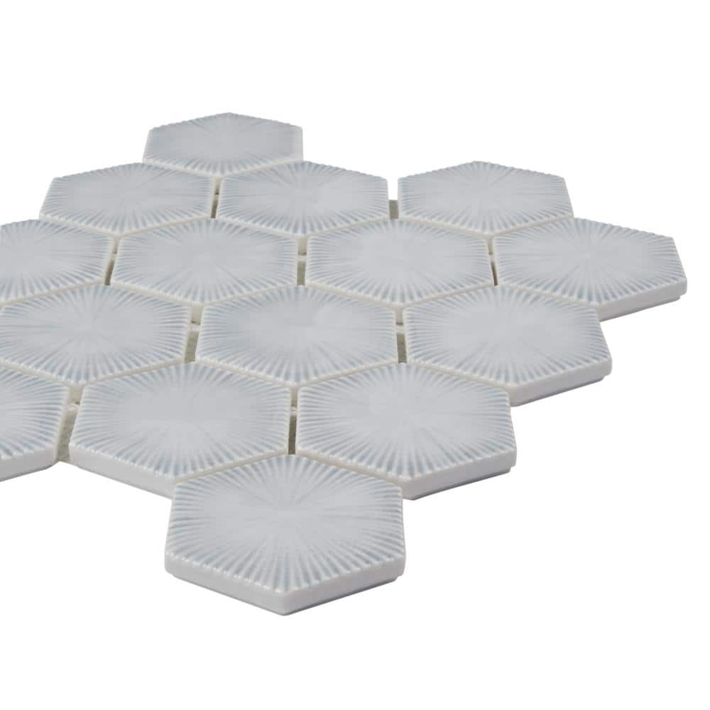 Sky Blue Glossy Glass Hexagon Mosaic Wall Tile Sheet