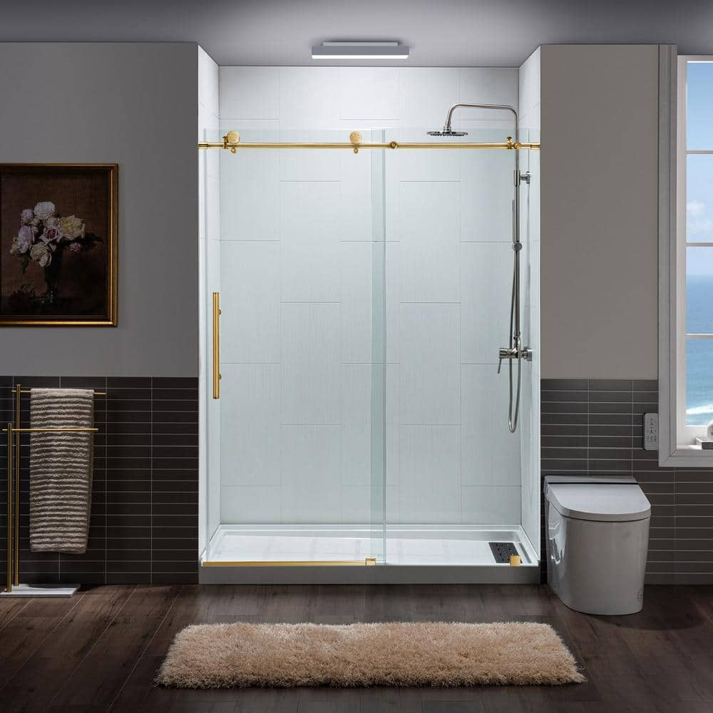 WOODBRIDGE 60 In W X 76 In H Sliding Frameless Shower Door In Gold   Woodbridge Alcove Shower Doors Hsd3633 64 1000 