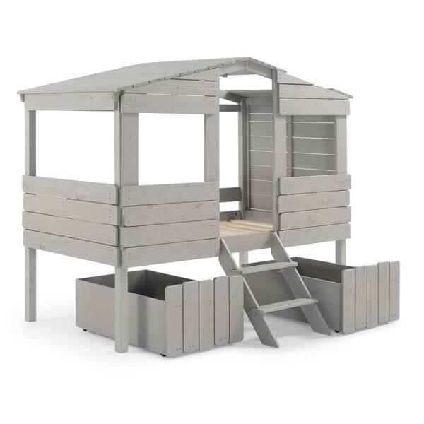 Donco Kids Rustic Grey Twin Tree House, Twin Tree House Low Loft Bed