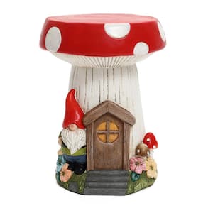 13 in. Round Resin Gnome Mushroom Sculpture End Table