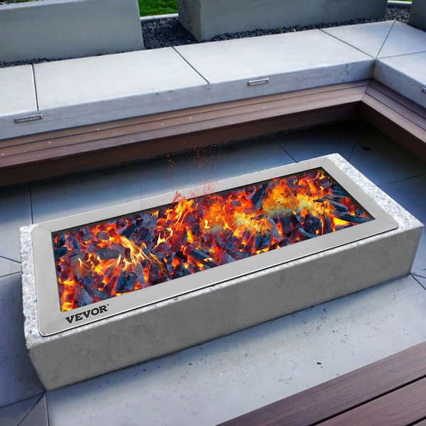 VEVOR Fire Pit Pan 37.5 x 14 in. Stainless Steel Rectangular Fire Pit Pan and Burner 150 K BTU Built-in Fire Pit Pan