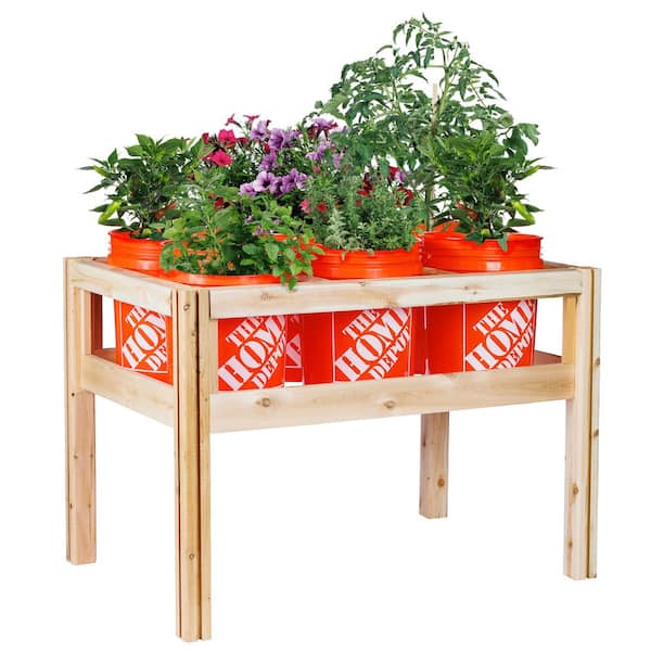Greenes Fence 43 in. x 28 in. x 30 in. 6-Bucket Elevated Unfinished Wood Cedar Garden Frame Raised Beds