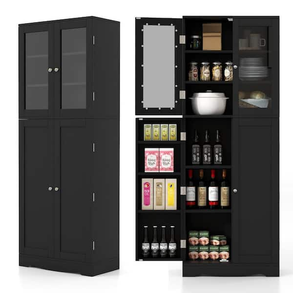 Tall black kitchen pantry shop cabinet