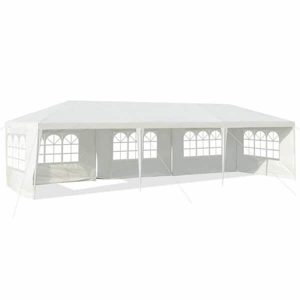 Costway 10 ft. x 30 ft. White Party Wedding Tent Canopy Heavy-Duty Pavilion 5 Sidewall