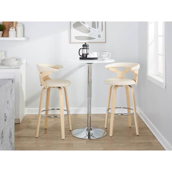 Lumisource Gardenia 29.25 in. Cream Faux Leather, Natural Wood, and Chrome Metal Fixed-Height Bar Stool (Set of 2)