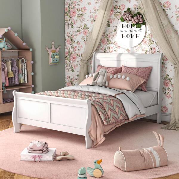 Furniture of America Burkhart White Twin Wood Frame Sleigh Bed with Slat Kit IDF N7866WH T