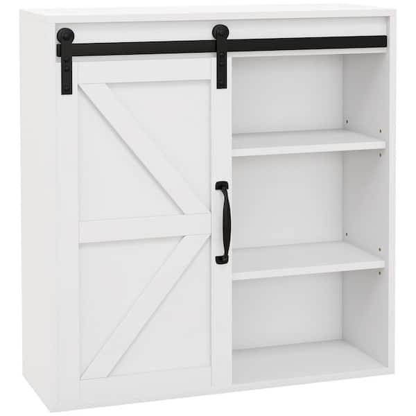 7.75 in. W x 22.75 in. D x 24.50 in. H Bathroom Storage Wall Cabinet in White with Sliding Barn Door