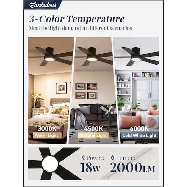 42 in. Black Flush Mount Fandelier Ceiling Fan with Lights and Remote, 3CCT Dimmable LED, 6-Speed Quiet DC Motor