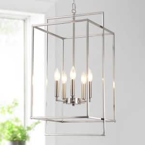 5-Light Nickel Candlestick Foyer Pendant Hanging Cage Chandelier Lighting for Kitchen Island