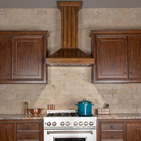 36 in. 400 CFM Ducted Vent Wall Mount Range Hood in Distressed Brown Wood