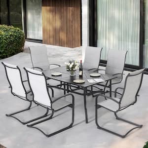 Gray 7-Piece Textilene and Iron Outdoor Dining Set, 6 Chairs and Rectangular Table with 1.57" Umbrella Hole