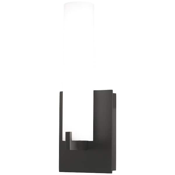 George Kovacs Tube 4.75 in. Black LED Wall Sconce with Etched Opal Glass Shade