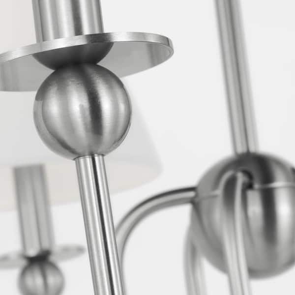 Generation Lighting - Elsay 29.75 in. W x 15.5 in. H 5-Light Brushed Nickel Transitional Chandelier with White Linen Fabric Shades