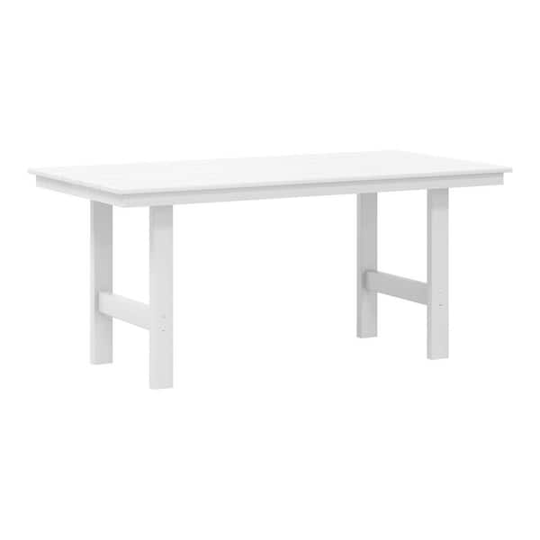 WESTIN OUTDOOR Shoreside Plastic All-Weather 66" x 34" Rectangular Outdoor Patio Dining Table, White