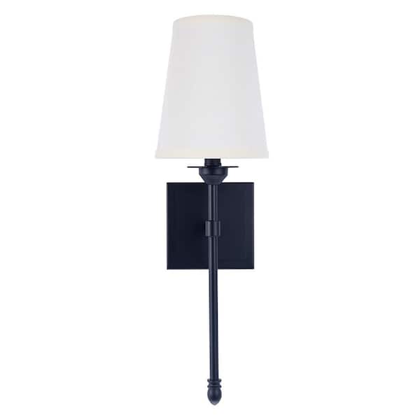 Parrot Uncle Manor 6.2 in. 1-Light Black Wall Sconce Light with White Fabric Shade