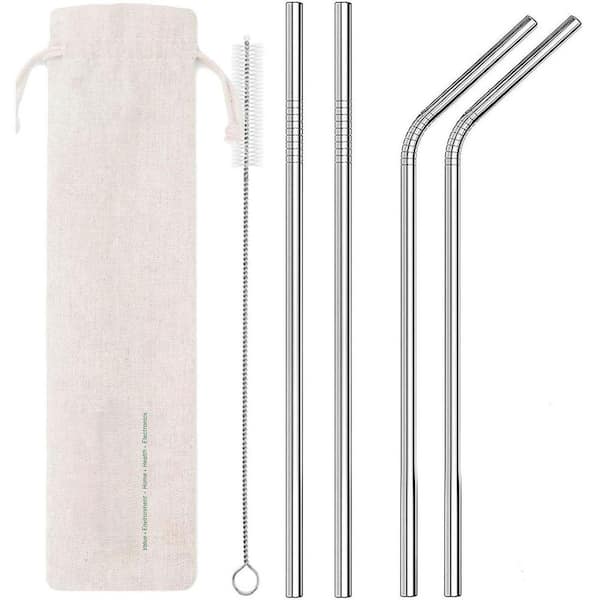 Stainless Steel Metal Straws Set 5-Piece Silver Food-Grade Reusable Drinking Straws