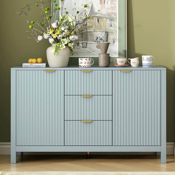 Modern Cyan Wood 47.2 in. Sideboard with Adjustable Shelves and 3 Drawers