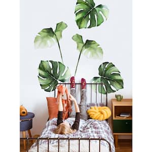 Jungle Green Watercolor Monstera Tropical Jungle Leaves Vinyl Wall Stickers