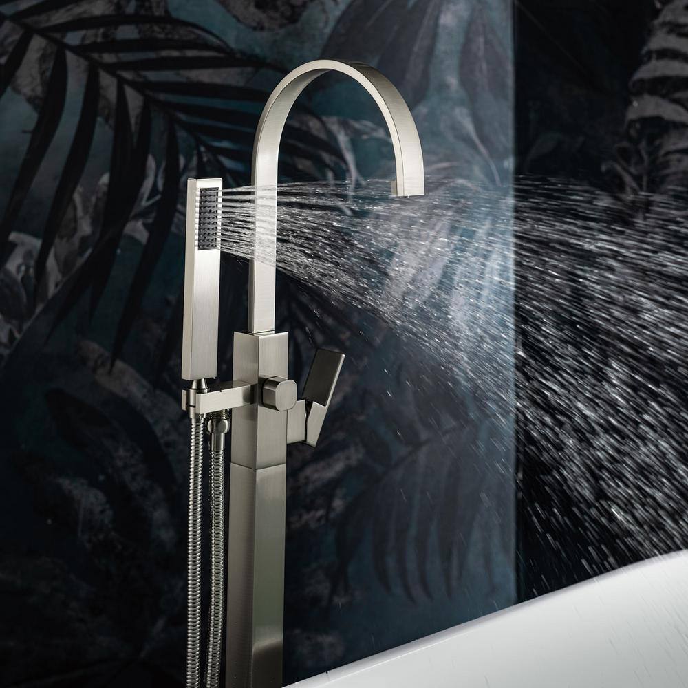 Brushed Nickel Freestanding High Arc Tub Faucet with Hand Shower