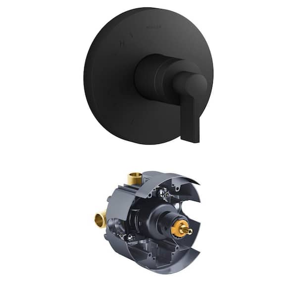Rite-Temp Shower Valve Trim Kit with Lever Handle in Matte Black and Pressure-Balancing Valve and Cartridge Kit