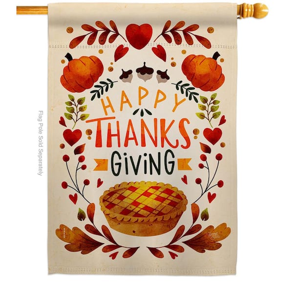 Breeze Decor 28 in. x 40 in. Thankful Giving Thanksgiving House Flag 2-Sided Fall Decorative Vertical Flags