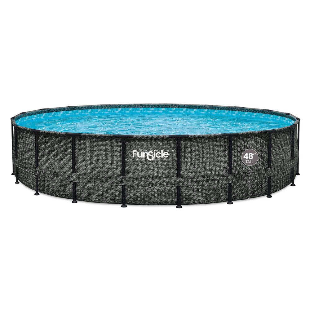 20' Round Gray Metal Frame Above Ground Pool with Filter Pump