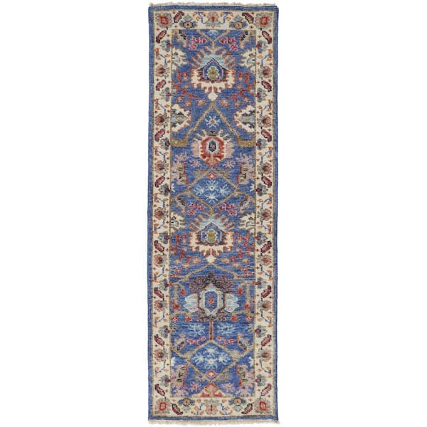 2 ft. x 8 ft. Blue, Beige Floral Runner Rug
