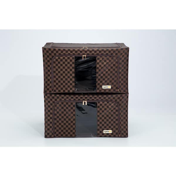 Organizeme 12 in. x 16 in. x 23 in. Multi Polyester Foldable Pop-Up Bin X- Large Brown Jacquard Blanket Bag (2-Pack)
