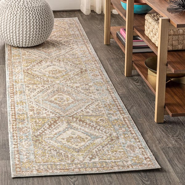 JONATHAN Y Darija Ornate Geometric Medallion Light Blue/Ivory 2 ft. x 8 ft. Runner Rug