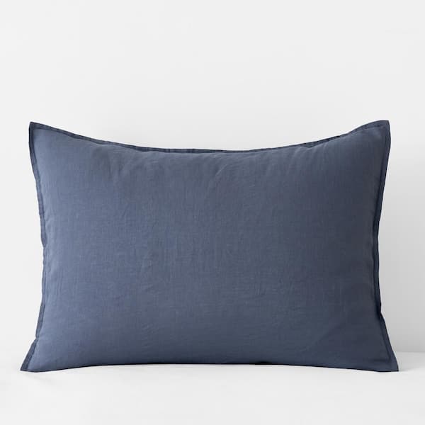 The Company Store Legends Hotel Denim Blue Washed Linen Standard Sham