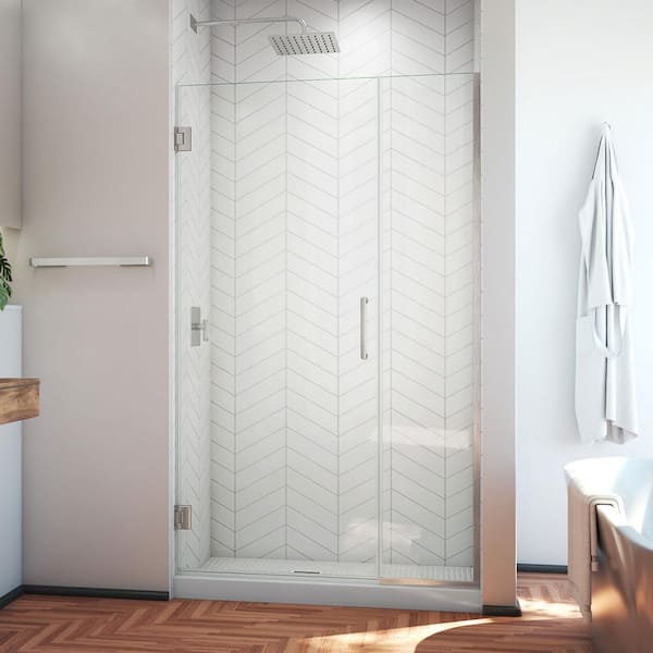 DreamLine Unidoor Plus 40.5 to 41 in. x 72 in. Frameless Hinged Shower Door in Brushed Nickel