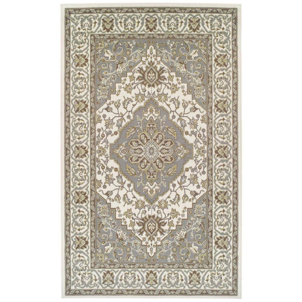 Green and Beige Medallion Synthetic Stain-Resistant Area Rug