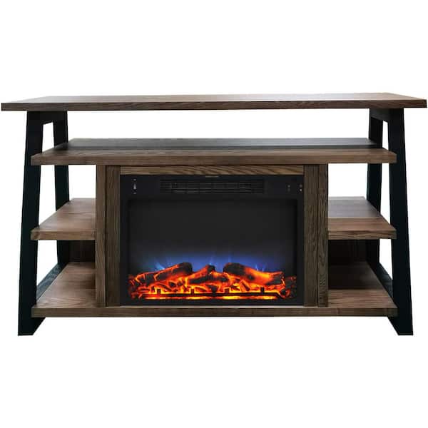 Cambridge Sawyer 53.1 in. Freestanding Electric Fireplace Mantel with Realistic Log Display in Walnut