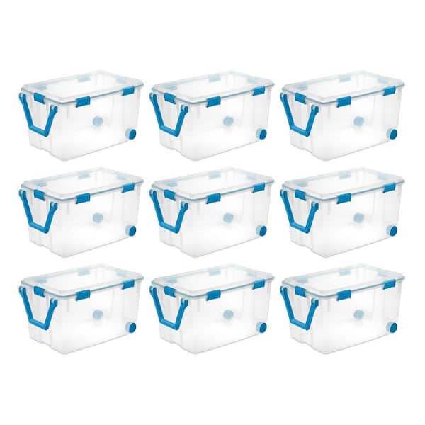 Sterilite 120 qt. Plastic Home Storage Box with Latching Lid in Clear, 9-Pack