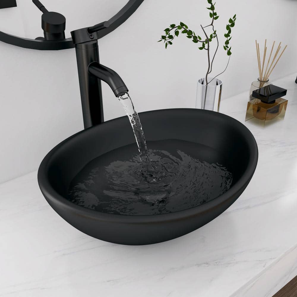 Matte Black Ceramic Oval Vessel Bathroom Sink
