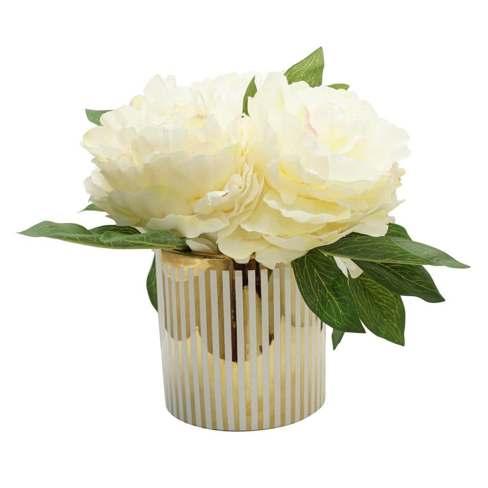 A & B Home Artificial Peony Multi-colored Ceramic Flowering Plants 