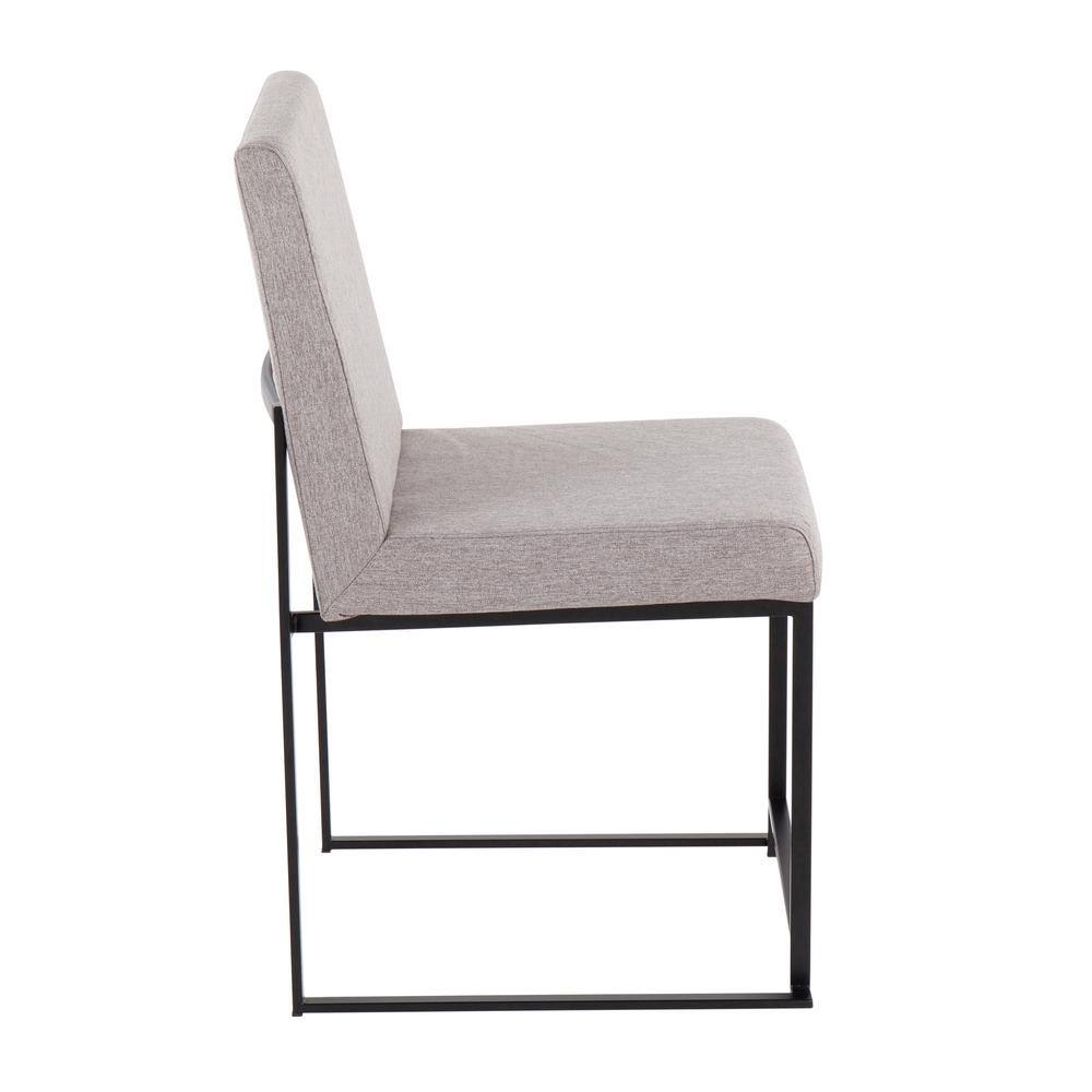 Fuji High Back Upholstered Dining Chair in Light Grey and Black Steel