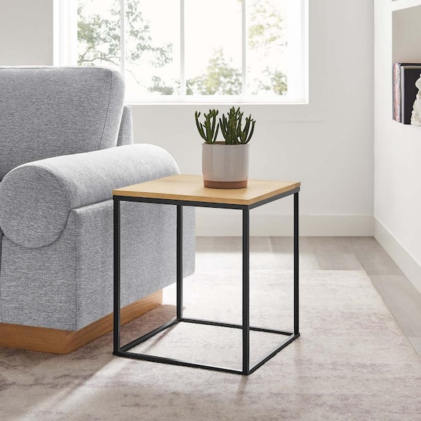 Zora Oak Square Wood and Metal Side Table
