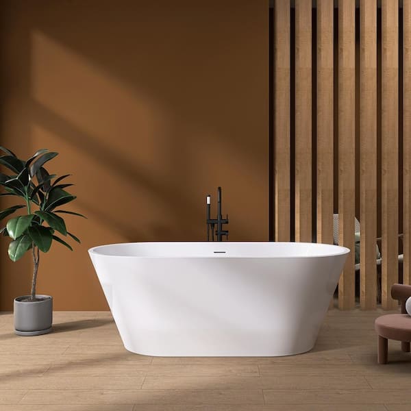 Xspracer Moray 67 in. x 29 in. Acrylic Flatbottom Freestanding Soaking Non-Whirlpool Bathtub with Pop-up Drain in Glossy White