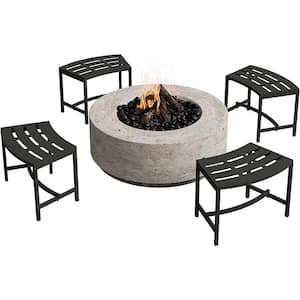 Coated Black Metal Outdoor Stool Bench, Metal Curved Fire Pit Bench Set of 4, Outdoor Fire Pit Seating, Steel Backless