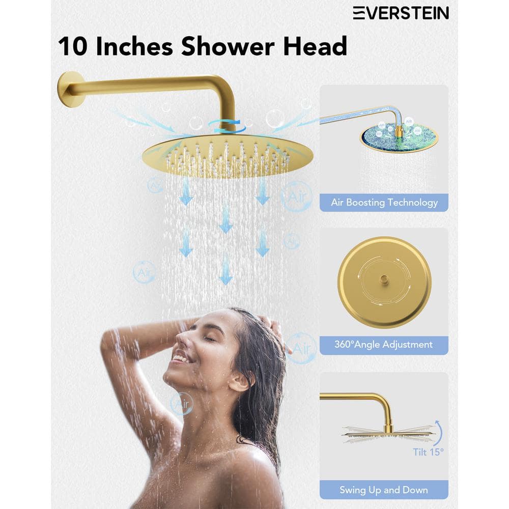 Brushed Gold Dual Head Stainless Steel Shower System with Handheld