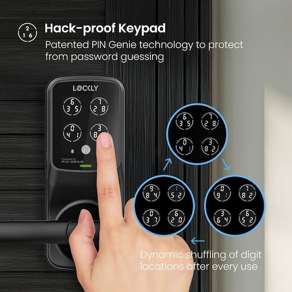Lockly Secure Plus Matte Black Smart Touchscreen Hack-proof Keypad Door Latch Lock with Biometric Fingerprint and Bluetooth