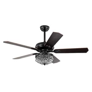 52 in. Modern Indoor Matte Black Dimmable Crystal Chandelier Ceiling Fan