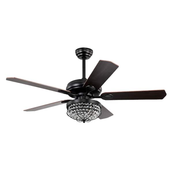 Nestfair 52 in. Modern Indoor Matte Black Dimmable Crystal Chandelier Ceiling Fan