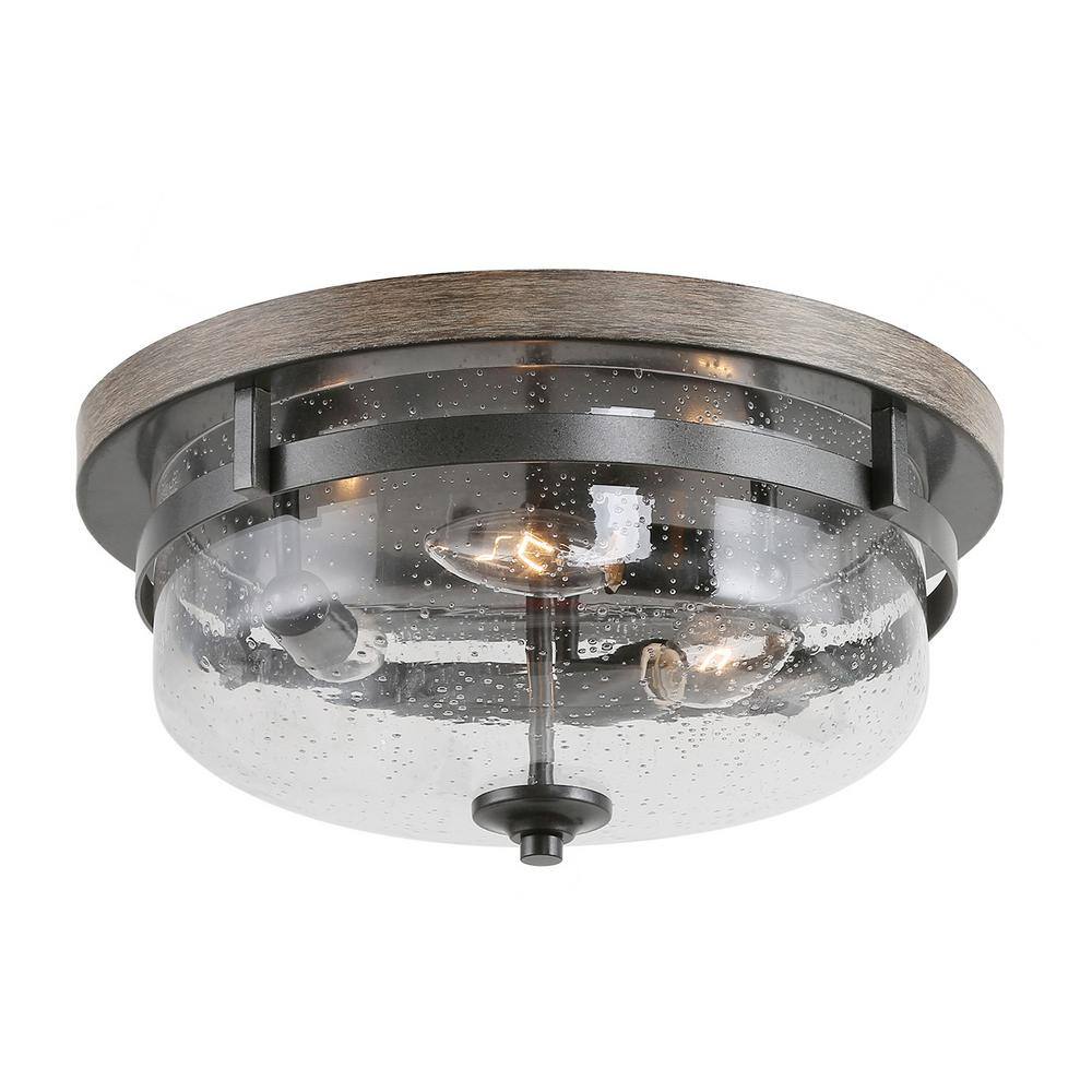 Uolfin 13.5 in. 3Light Farmhouse Black SemiFlush Mount Ceiling Light