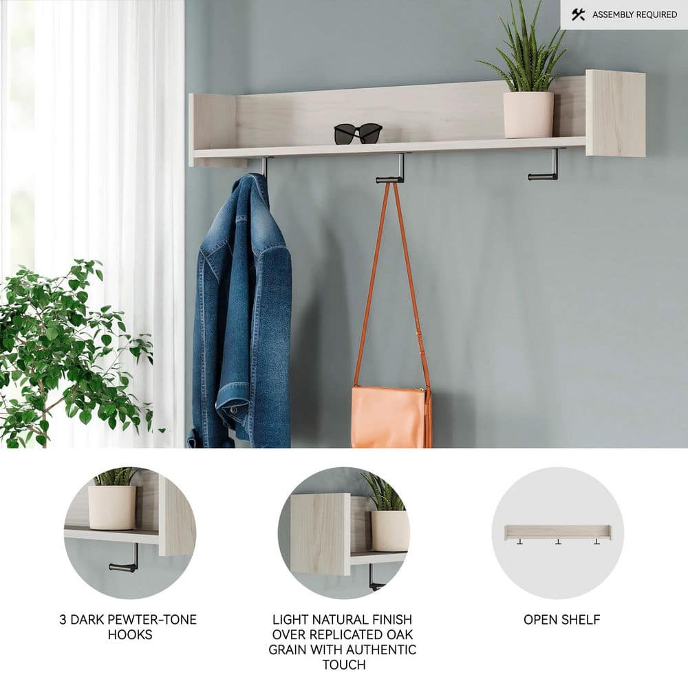 Socalle Brown Wall-Mounted Coat Rack with Shelf - thumbnail 6