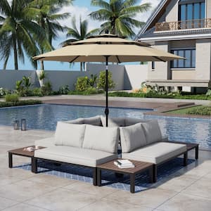 Metal 8-Seat 8-Piece Outdoor Patio Conversation Set with Gray Cushions and 4 Coffee Tables