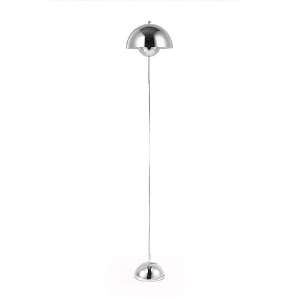 Modern 63 in. 1-Light Chrome LED Dome Reflecting Standard Floor Lamp for Living Room with Metal Shade and Foot Switch