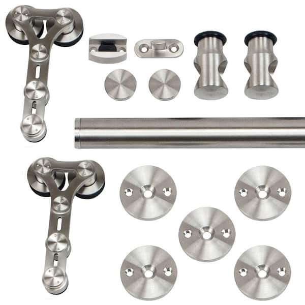 Stainless Glide 96 in. Stainless Steel Dual Wheel Strap Rolling Door Hardware Kit for Wood or Glass Door